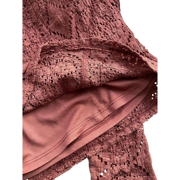 Womens Lace Henley Top Size M Brown Romantic Boho Forest Fairy Dark Coquette Y2K - Picture 10 of 12